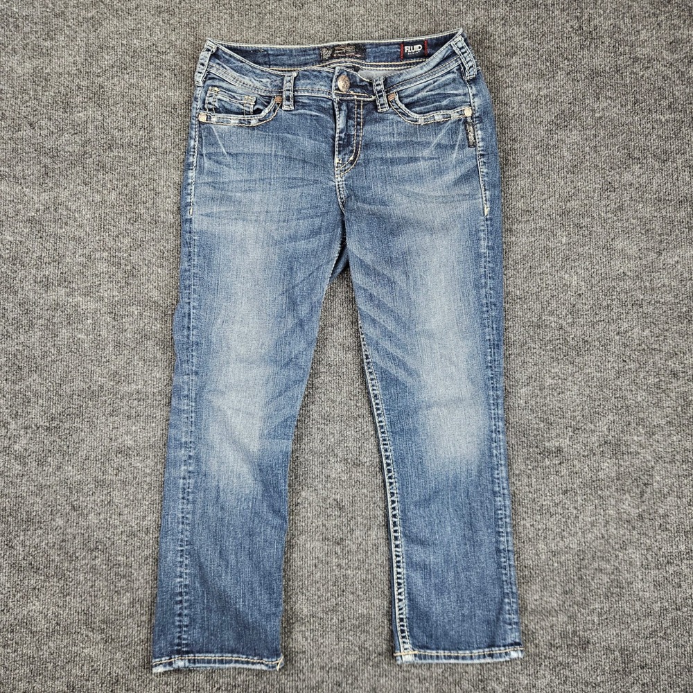 Silver‎ Suki High Capri Jeans Women's 29 Fluid Denim Med Wash Flap Pocket Blue